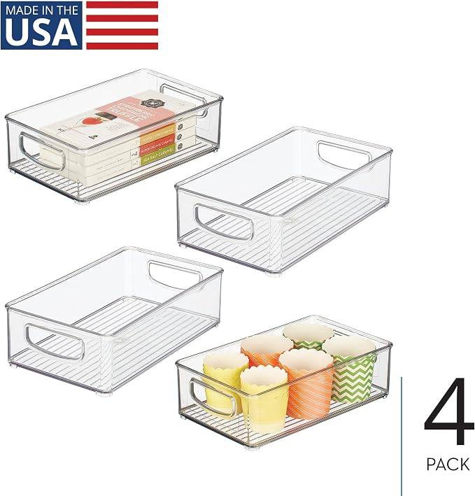 iDesign Stackable Pantry Bin with Handles, Set of 4, Clear | Kitchen Storage, Made in USA