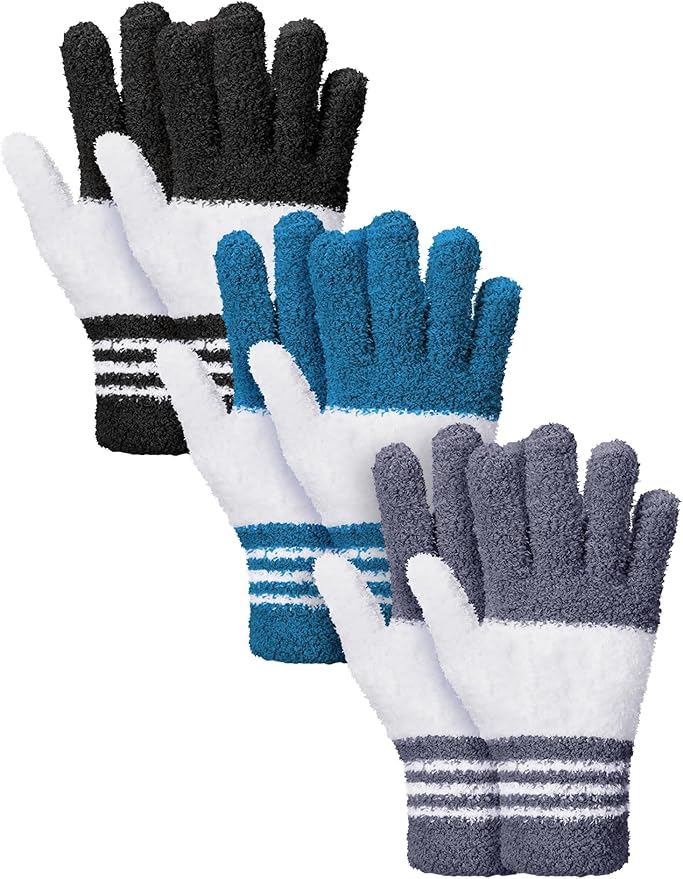 Patelai 3 Pairs Microfiber Plant Dusting Gloves Leaf Cleaning Gloves for Indoor Plants, Blinds, Furniture, House (Black,Dark Blue,Gray,Medium)