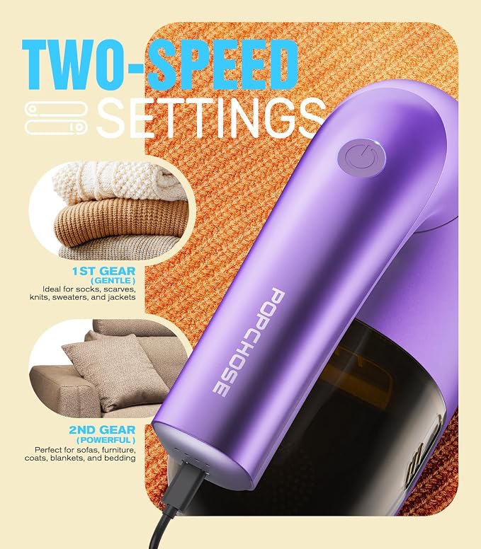 POPCHOSE Fabric Lint Shaver, 6-Leaf Blades & 2 Speed, 2000mAh Rechargeable | Lint Remover for Clothes, Sweater Shavers to Remove Pilling, Electric Lint Remover for Couch, Furniture, Fuzz