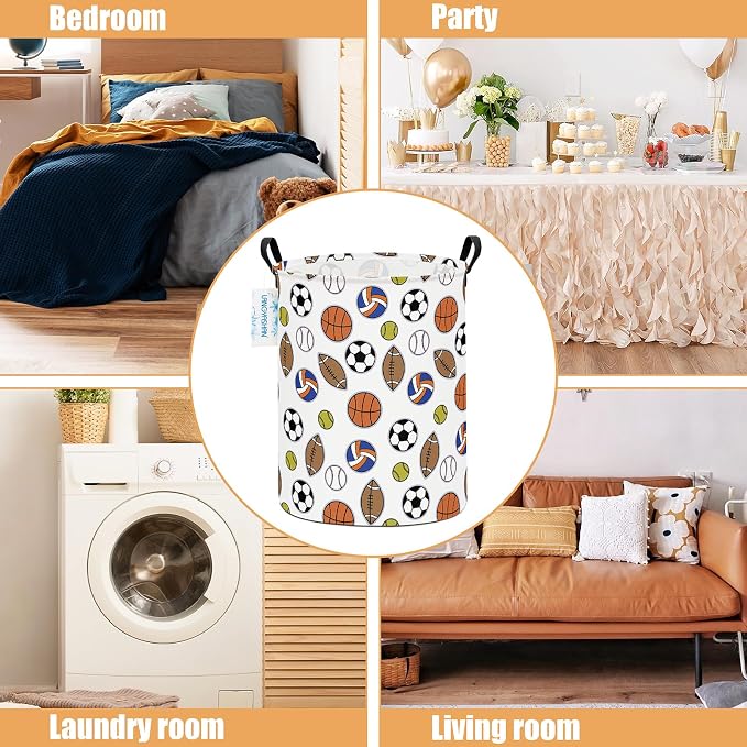 Round Laundry Basket Collapsible Storage Hamper Organizer Colorful Balls | Waterproof Canvas Foldable Baskets with sturdy Handles Multi-scene Organizer for Home Play Bedroom Gift Bin