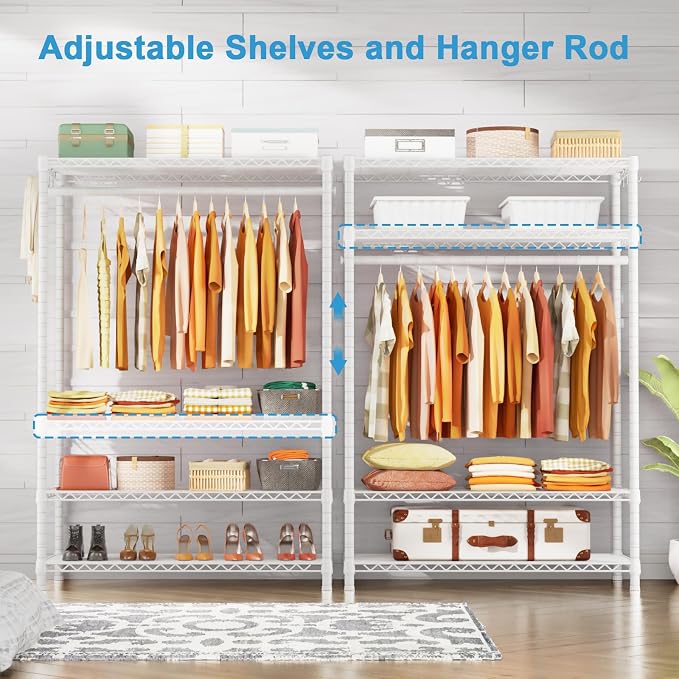 Ulif H4 Plus Garment Rack, 4-Tier Portable Clothes and Clothing Rack for Bedroom and Cloakroom, Closet Storage and Organizer Wardrobe System, 45" W x 14" D x 76.4" H, Load 522lbs, White