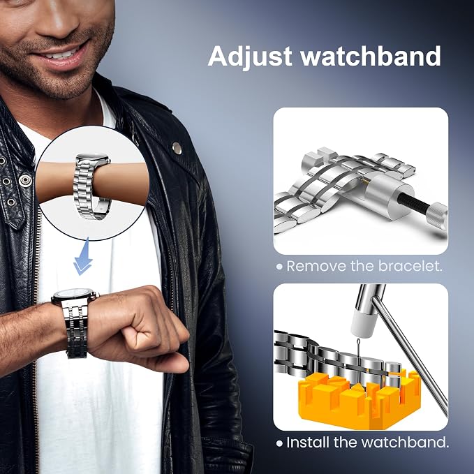 JOREST Watch Repair Tool Kit for Battery Replacement, Strap Adjustment Resizing, Watch Link Pin Remover, Watch Opening, Pry Knife Case Opener for Watch Back Removal, with Watch Hammer, Spring Bars