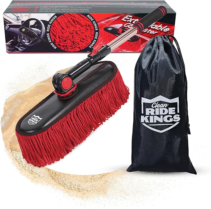 Car Duster Set, Loop End, 2 Pcs | Extendable handle for SUV exterior. Traps pollen without water. Gets better with age, do not wash. Storage bag included.