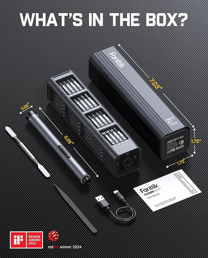 Fanttik E1 Max Precision Electric Screwdriver, Mini Screwdriver Set(Grey) | 50 Magnetic Bits, Magnetic Storage, 0.2N.m, 5/32‘’ Precision Repair Tool Kit for Electronics Phone Camera Laptop Watch