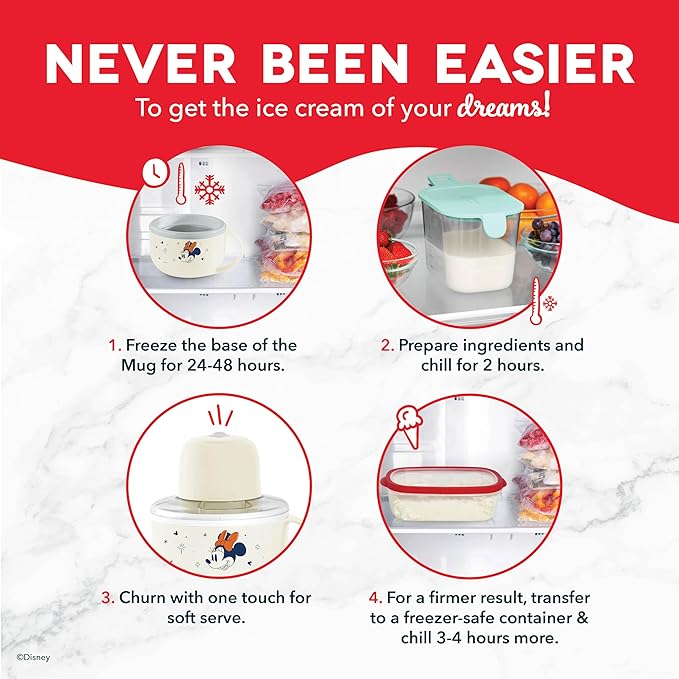 Disney Dash My Mug Ice Cream Maker Bundle - Mini Electric Ice Cream Maker - Creates Gelato, Sorbet & Frozen Yogurt - Easy to Clean & Use - 2 Mugs, Mickey & Minnie Design