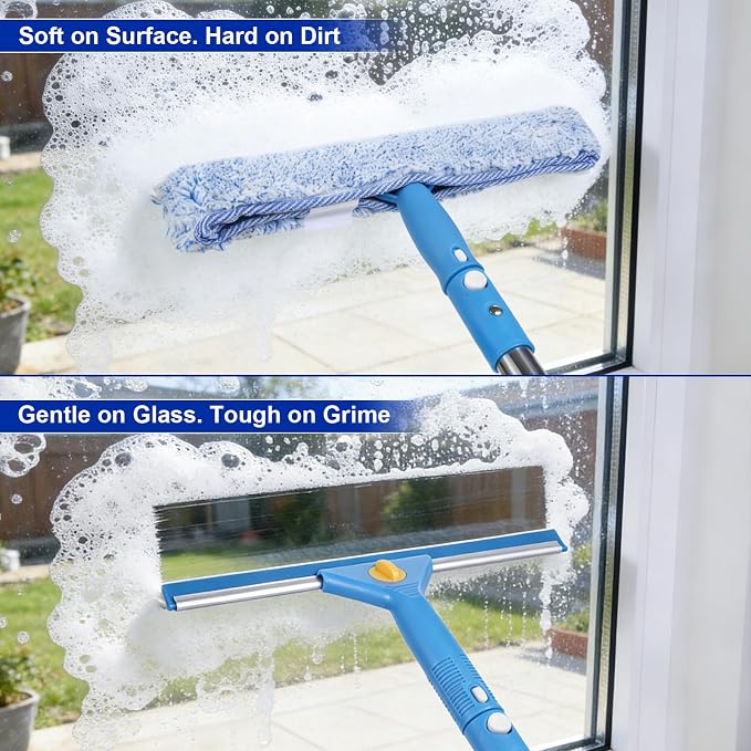 Professional Window Cleaning Kit, Window Washing Kit with 3 Gallon Bucket, 14-Inch Squeegee, 15-Inch Scrubber, 76-Inch Extendable Pole, Set of Window Cleaning Equipment for Home & Commercial Use