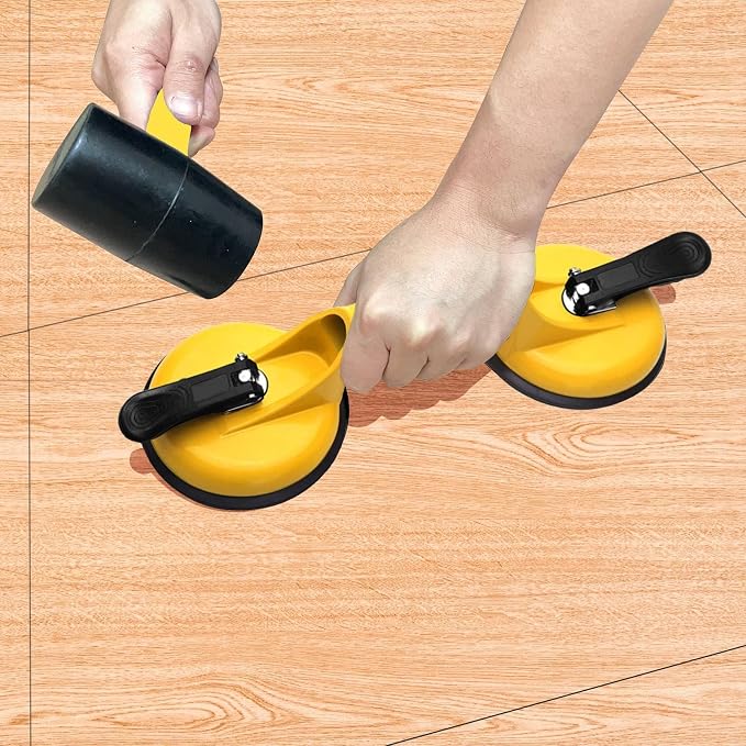 FCHO Floor Gap Fixer Tool for Laminate Floor Gap Repair Include Suction Cup and Mallet (Can't use on scraped surface floor)-Yellow Kit | Vinyl Floor Gap Repair Tool With Suction Cup Mallet Can't use on scraped surface floor, Smooth Surface Use