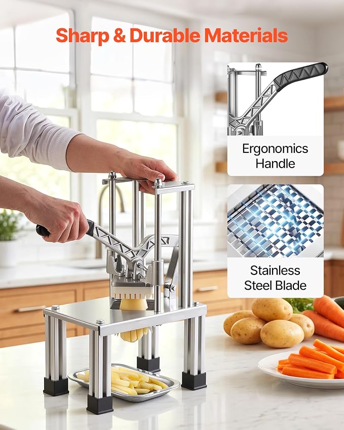 VEVOR French Fry Cutter, Commercial Vegetable Chopper with 4 Blades (1/4", 3/8", 6-Wedge & Apple Corer), Stainless Steel Potato Slicer for Fries, Onion, Carrots, Lemon – Home & Restaurant Use