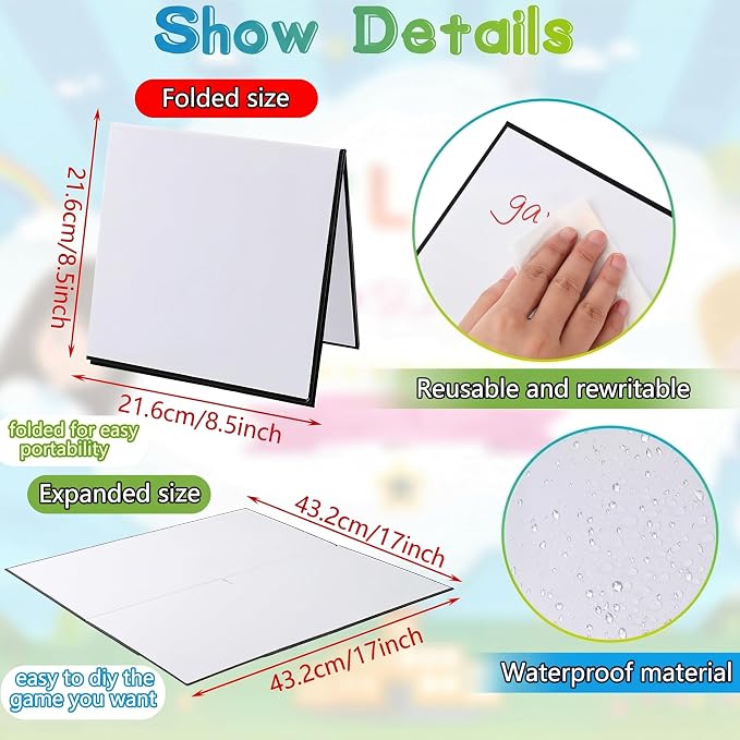 Zhanmai 4 Pcs Folding Blank Game Board 17 x 17 Inch Make Your Own Game Board, Quad Fold Dry Erase Blank Games Boards for School Classroom DIY Games Activities, 4 Folders