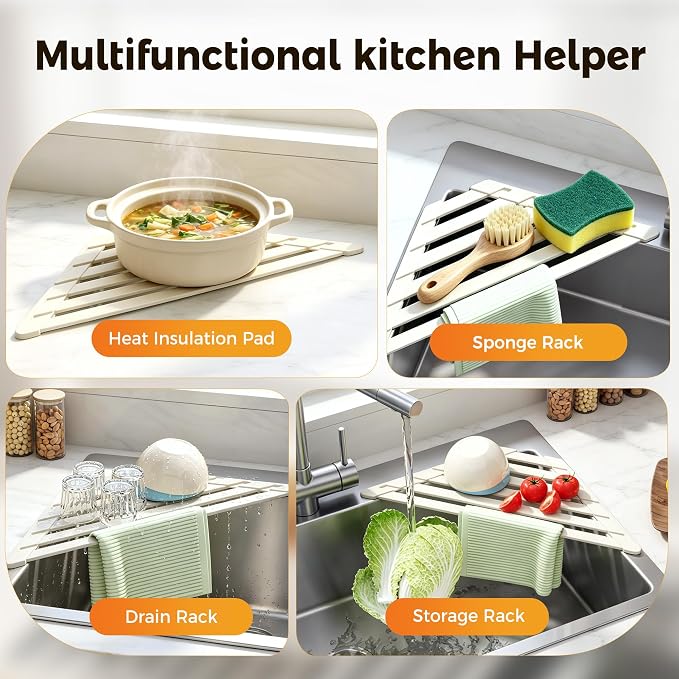 Sink Corner Drying Rack - Foldable Triangular Sink Sponge Holder, Dish Drying Rack Over the Sink, Kitchen Sink Accessories (White, 19.69" x 12.2")
