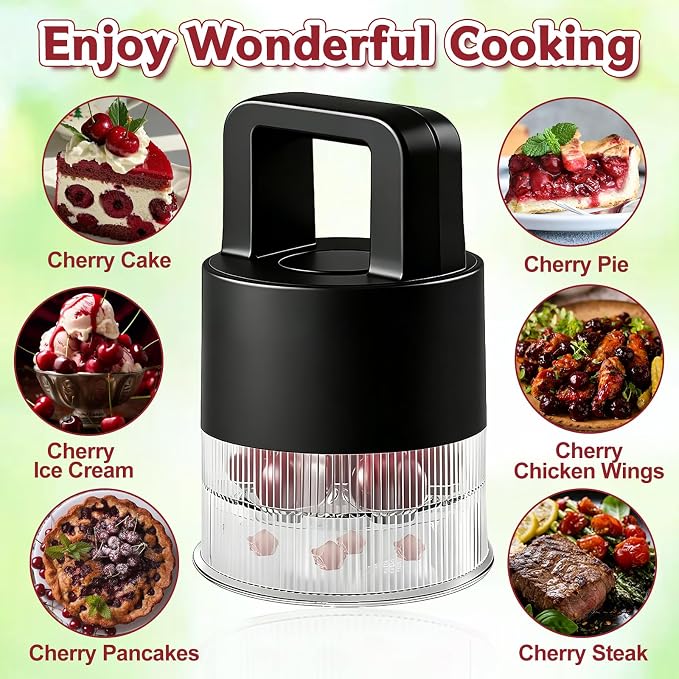 7-in-1 Cherry Pitter Tool,1.5" Extra Large Slots Making Cherry Jam | Food Grade Multi-Fruit Corer with Anti-Splatter Guard, Upgraded Easy Push Seed Remover,Dishwasher Safe