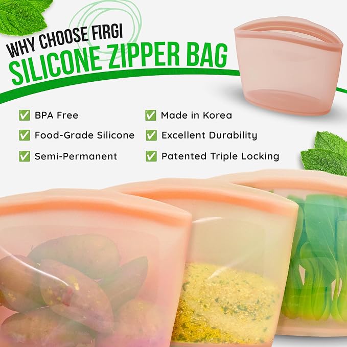 Reusable Silicone Food Storage Bag, 6 Cups, Large Container, Made in Korea BPA-Free Platinum Silicone, Triple-Airtight Freezer Bag, Microwave Safe, Sous Vide, Meal Prep, 51oz, Dry Rose
