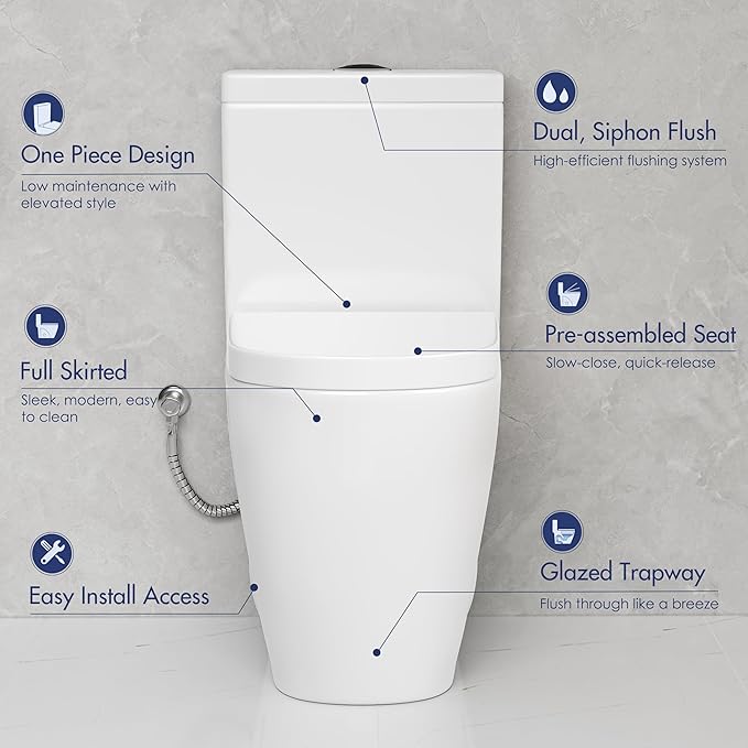 Eridanus One Piece Toilet with Comfort Chair Seat ADA Height 17.3", Powerful Dual Flush Modern Toilet, 1.1/1.6 GPF, 12" Rough-In, Elongated Toilet with Soft Closing Seat, White
