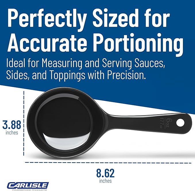 Carlisle FoodService Products 493003 Measure Miser Solid Short Handle Measuring Spoon, 6 Ounces, Black (Pack of 12)