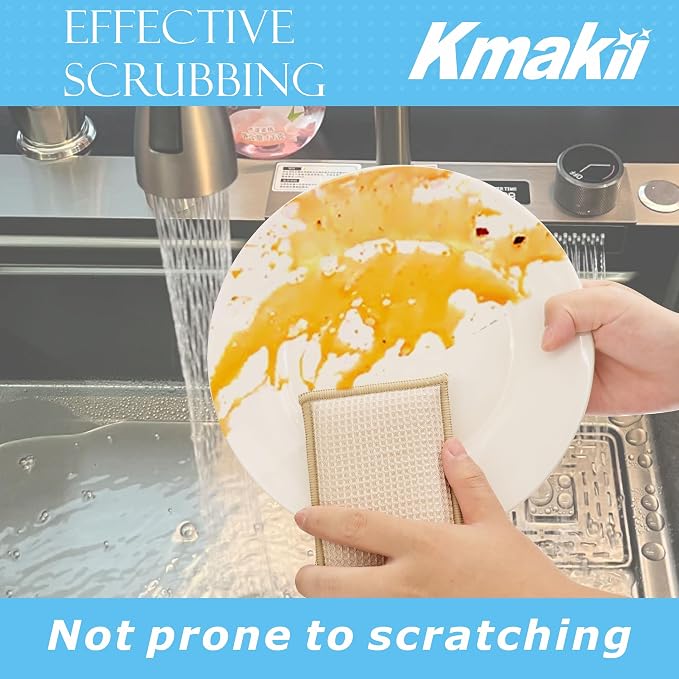 KMAKII Bamboo Kitchen Sponges Dish Sponges Natural Cleaning Sponges Beige 6 Pack