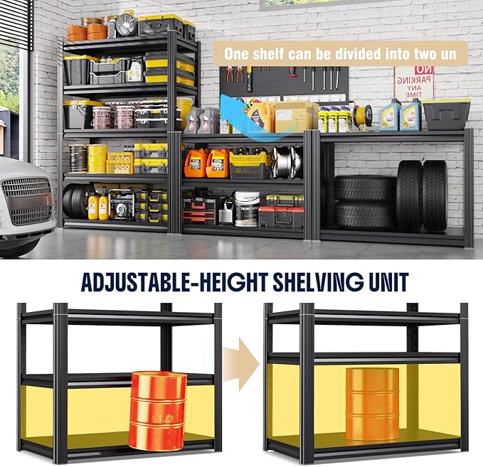 Set of 3 Heavy Duty Garage Shelving, 71.2" Hx46 Wx20 D, Adjustable Storage Shelves Unit for Garage Storage, Metal Shelving & Shelves Organizer for Home, Warehouse, Workshop & Commercial Use