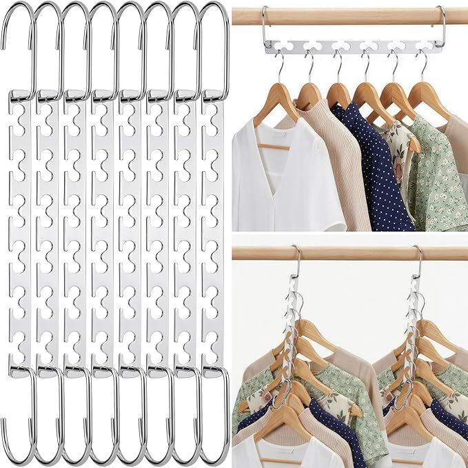 HOUSE DAY 10.5 Inch Closet Space Saving Wardrobe Clothing Magic Hangers Oragnizer Heavy Chrome Hangers, Updated Hook Design Pack of 8