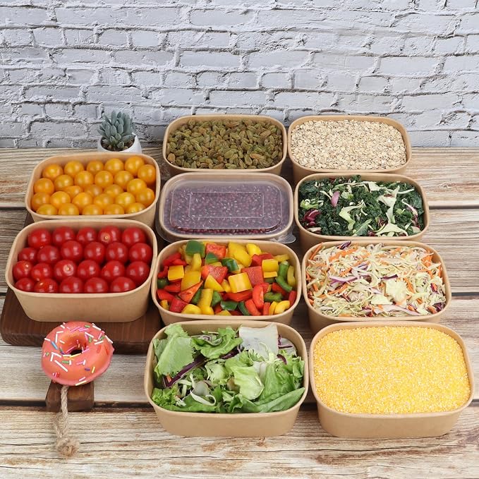 28 oz Disposable Kraft paper bowls with lids Food container 50 Pack