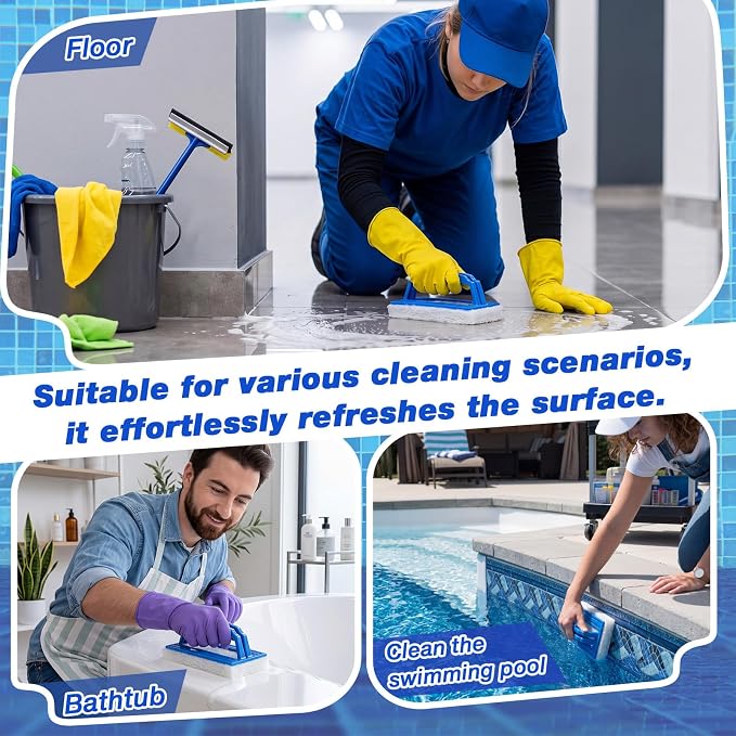Gejoy 6 Pack Handheld Pool Scrubbing Scouring Brush for Swimming Sponge Pad with Handle Non Scratch Cleaning Brush for Pool Tile Grout Corner Wall Vinyl Liners Sink Shower Bathtub Spa Kitchen Cleaning