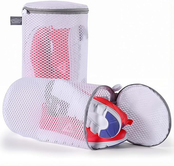 Shoe Washing Machine Bag, Mesh Laundry Bags for Sneaker, 7x15, 2Pcs | Shoe Bag for Washing Machine, Tennis, in Washer and Dryer, for Footwear, Trainers, Slippers, Prevent Tangling, Grey Zipper