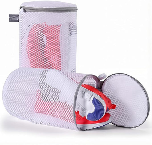 Shoe Washing Machine Bag, Mesh Laundry Bags for Sneaker, 7x15, 2Pcs | Shoe Bag for Washing Machine, Tennis, in Washer and Dryer, for Footwear, Trainers, Slippers, Prevent Tangling, Grey Zipper
