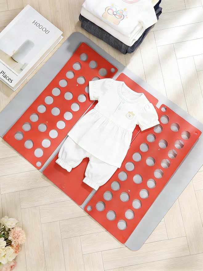 Toddler Small Clothes Folding Board for 2-8 Years - Foldable Home Laundry Storage Organizer, Space-Saving Folding Tool for Toddler Wardrobe, Black (Toddler Exclusive, Not for Adults) (Red)