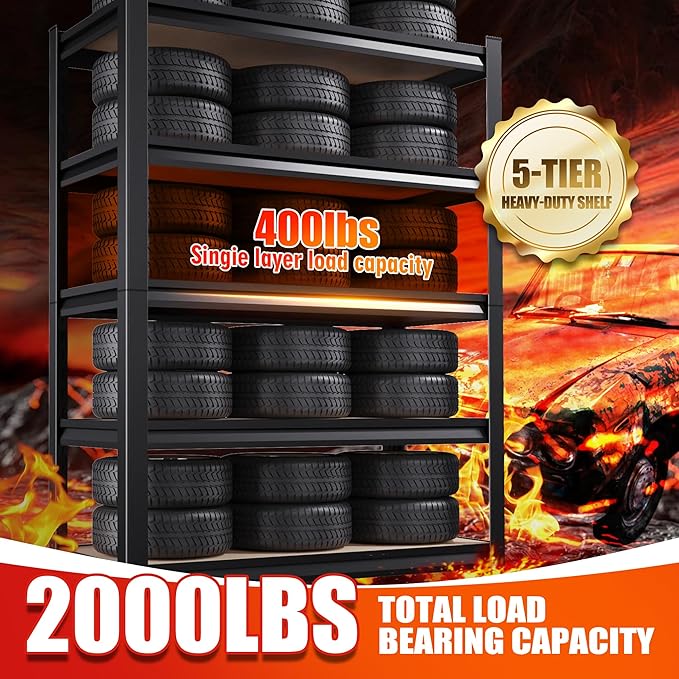 Set of 7-46" W Garage Shelving-2050 lbs 5 Tier Storage Shelves,Adjustable Heavy Duty Metal Shelving Unit and Storage Large Rack,Utility Steel Shelf for Warehouse Industrial Pantry 71"x46"x18"