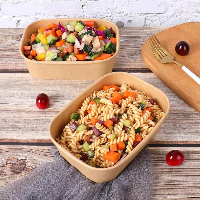 22 oz Disposable Kraft paper bowls with lids Food container 50 Pack