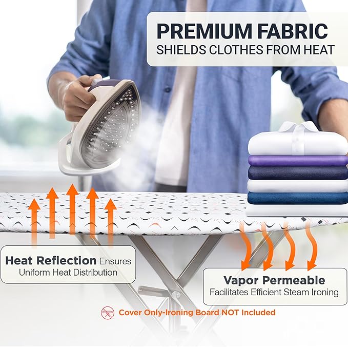 UniSimp Ironing Board Cover and Pad 15"x54" Extra Thick Natural Cotton, Scorch and Stain Resistant Padding, Standard Size Iron Board Cover with Fasteners Heavy Duty Elastic Edge, Heatproof Boomerang