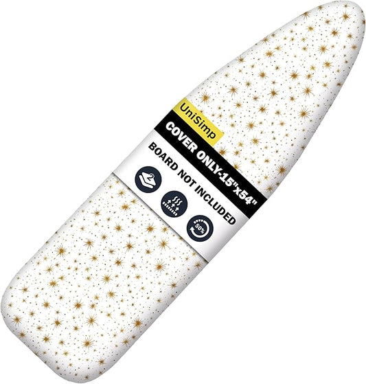 UniSimp Ironing Board Cover and Pad 15"x54" Extra Thick Natural Cotton, Scorch and Stain Resistant Padding, Standard Size Iron Board Cover with Fasteners Heavy Duty Elastic Edge, Heatproof Starlight