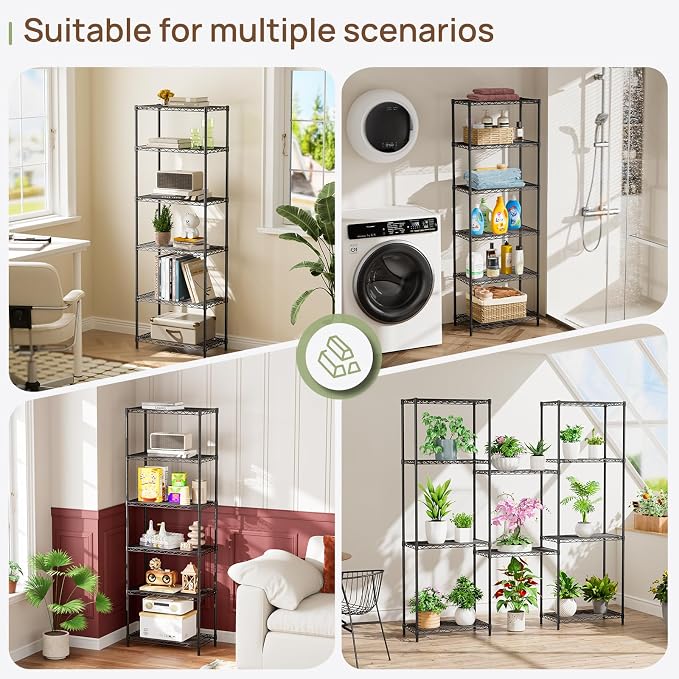 Golpart 6Tier Adjustable Storage Shelves Metal Wire Shelving Standing Shelf | Utility Heavy Duty Unit Rack Closet Organize for Home Kitchen Laundry Room Organization Pantry 12"Dx22"Wx69"H Black