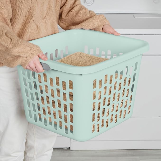 Sterilite Laundry Basket, Plastic Clothes Hamper, 24 Pack | 1.5 Bushel Capacity, Mint, Large Square Bin with Comfort Grip Handles and Reinforced Rim