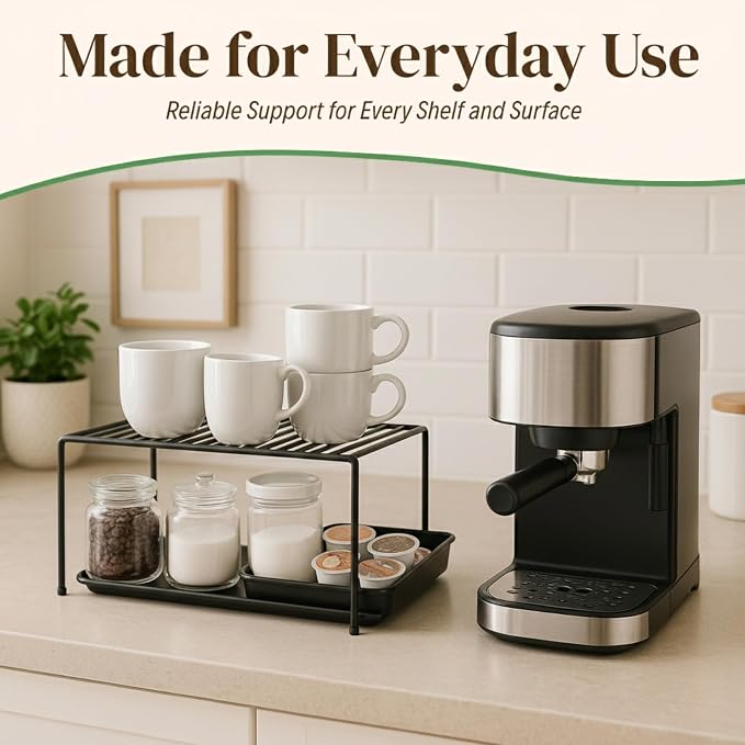 Evelots Wire Shelf Organizer Set, Metal Cabinet Shelf Risers, 2-Pack, Black | 2-Pack rustproof metal wire shelf organizers create extra storage space in kitchen cabinets, pantries, freezers and bathrooms