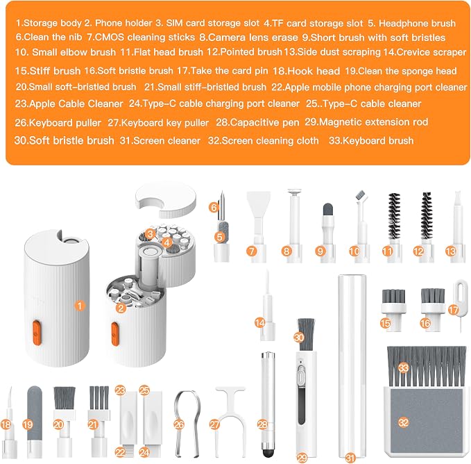 GK GAMAKAY 33 in 1 Multifunctional Cleaning Kit for Electronic Devices | Keyboard Cleaning Brush, Headphones Cleaner Kit for AirPods, Multi-Tool for Cleaning Laptop Earbuds Camera Cellphones (White)