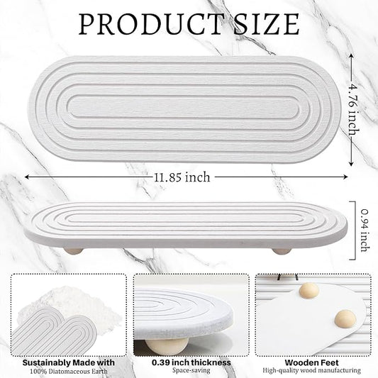 Instant Dry Sink Caddy Organizer, Fast Drying Sink Caddy, Water Absorbing Stone Sponge Holder for Kitchen and Bathroom Countertop with Natural Loofah and Wooden Feet