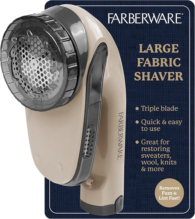 Farberware Fabric Shaver & Lint Remover for Clothing, Large, Triple Blade | Sweater shaver removes pilling, fuzz, and lint balls from clothes, couch, and furniture, battery operated