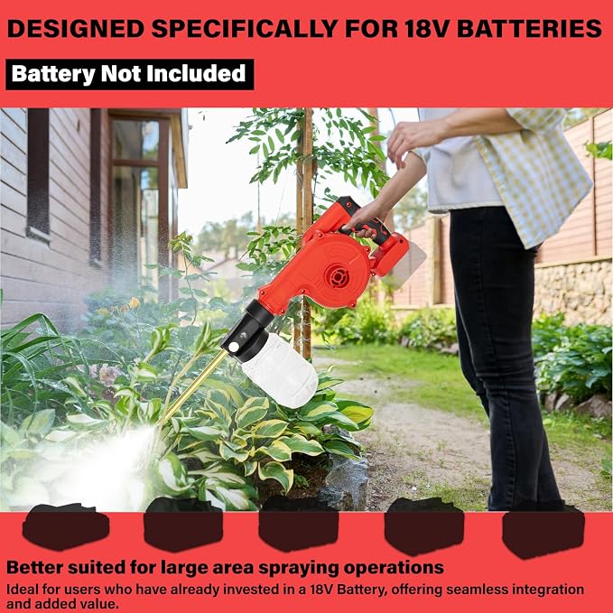 Dinftin Electric Diatomaceous Earth Duster Compatible for Milwaukee 18V Battery(Battery Not Included), Garden Dust Applicator with 1L Capacity and 7.5" Nozzle, Versatile Leaf Blower & Powder Sprayer