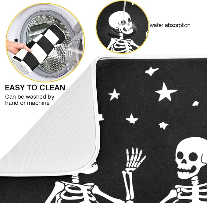 Halloween Skull Dance Dish Drying Mat for Kitchen Countertop 18x24 Spooky Skeleton Black Large Drying Mat Reusable Quick Dry Dish Sink Mats Easy Clean Decorative Essentials
