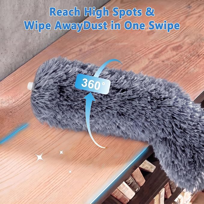 Duster with Extension Pole 30-100 Inches, Bendable Microfiber Cobweb, Gray, Duster for Cleaning Ceiling Fan, High Ceiling, Roof, Window & Blinds