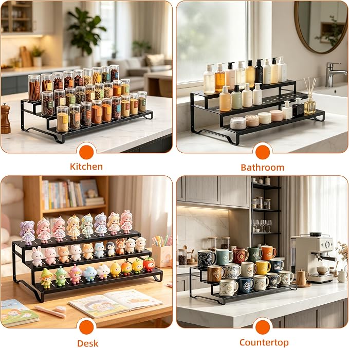 Expandable Can Organizer for Pantry,3-Tier Adjustable Metal Can Rack 2 Pack | Tiered Countertop Shelf, Adjustable height Pantry Organizer for Kitchen Cabinet, Countertop & Canned Goods Storage