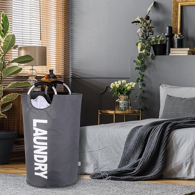 Extra Large Laundry Basket, Big Laundry Hamper Bag, Handles, 130L Dark Grey | Freestanding Tall Dirty Clothes Hamper, Collapsible and Portable Laundry Bin for Dorms and Bedrooms, Thick, Sturdy Fabric