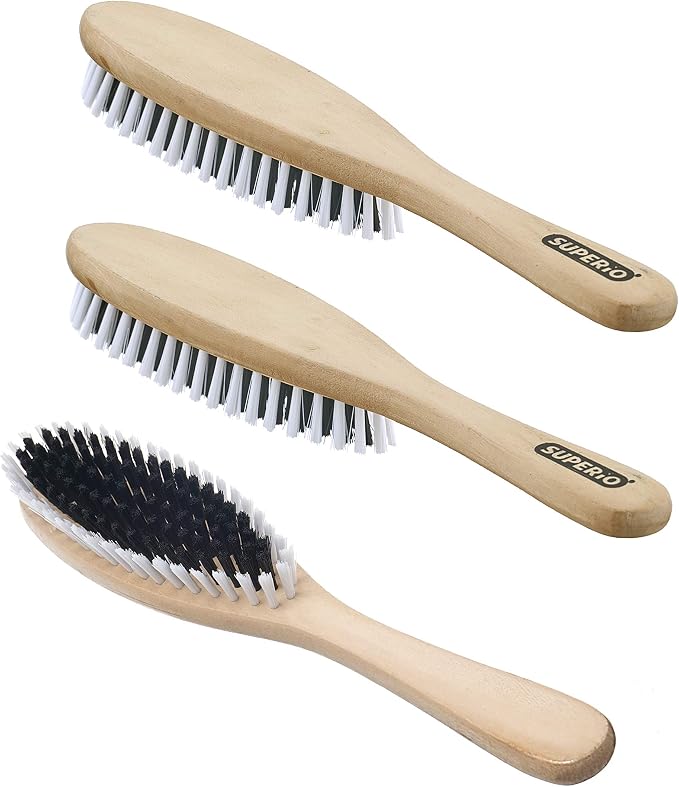 Clothes Brush Garment Brush Sturdy Bristles, Garment Lint Remover, Wool Suits, Lint Brush, Pet Hair Removel, Suede, Dust, Hat Brush Durable Wood Handle, 3 Pack by Superio
