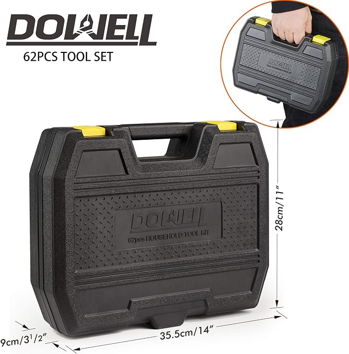 DOWELL Tool Set, 62PCS Tool Kit, Homeowner Wrench Pliers Screwdriver Set | Forged from high-quality steel, a variety of basic tools, for homeowners, handymen, easy storage and portability