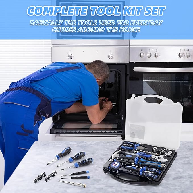 URASISTO Tool Kit 46-Piece, Household Basic Complete Hand Repair portable Tool Set with Plastic Toolbox Storage Case