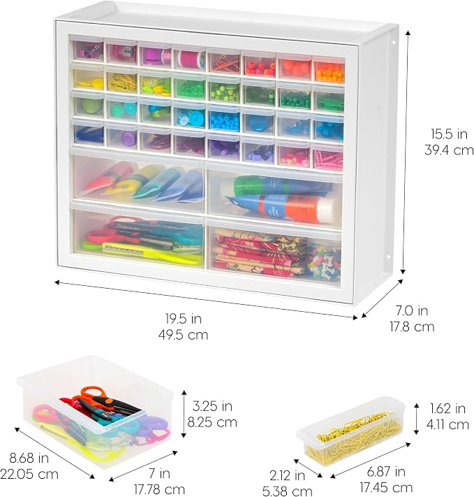 IRIS USA 36-Drawer Storage Cabinet, Bead Craft Supplies, Made in USA, White | Wall mountable, Stackable, Hardware, Electronics, Teacher Toolbox, Small Parts