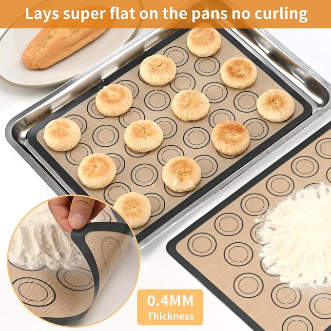 Luckyiren 2-Pack Baking Mat with Circles – Silicone Macaron & Cookie Sheet Liners, Non-Stick BPA-Free Reusable Silicone Mats for Half Sheet Pans (16.54" x 11.62"), for Precision Baking & Candy