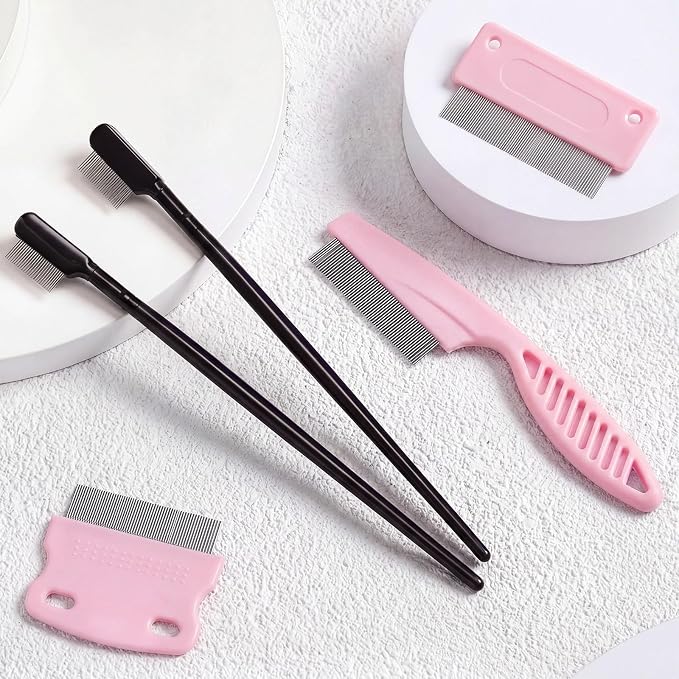 Fullhawl 5 Pieces Dog Eye Combs Tear Stain Remover Combs Pet Grooming Comb for Small Dogs Gently Removing Eye Mucus and Crust (Light Pink, Black)