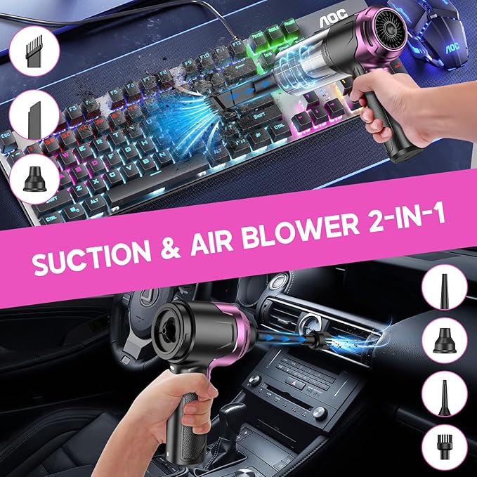 KMM Handheld Car Vacuum Cleaner, Hand Held Vacuum & Air Duster | 10000PA Strong Suction, Portable, 120W High Power, Cordless, Rechargeable, Multi-Nozzles & LED Light, For Home, Car, Office