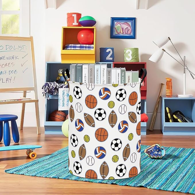 Round Laundry Basket Collapsible Storage Hamper Organizer Colorful Balls | Waterproof Canvas Foldable Baskets with sturdy Handles Multi-scene Organizer for Home Play Bedroom Gift Bin