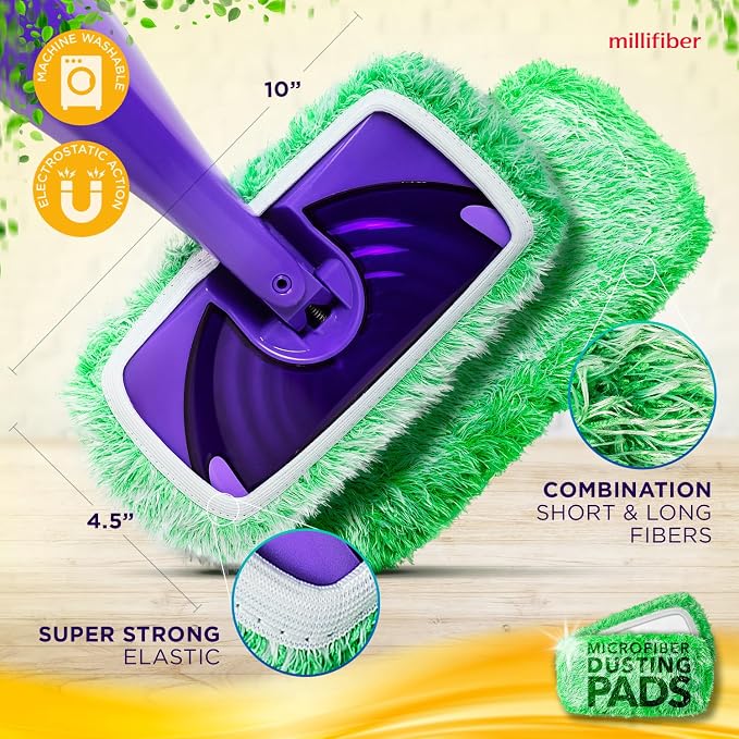 Millifiber Reusable Floor Duster Mop Refills for Swiffer WetJet (2 Pack) | Microfiber mop covers, pet hair & dust replacement pads, machine washable